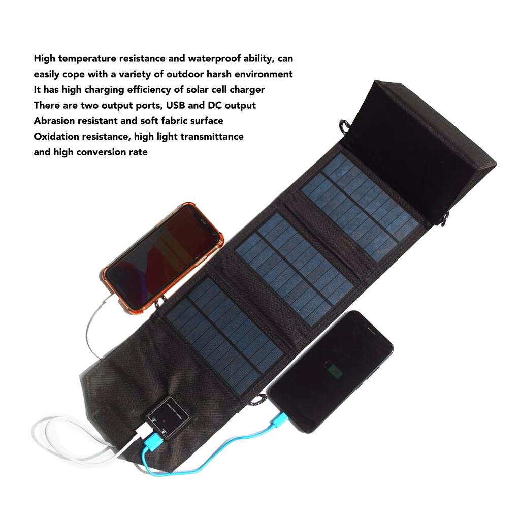 Solar Folding Charger 12W Dual USB Waterproof Heat Resistant Portable Solar Panel Charger for Laptop