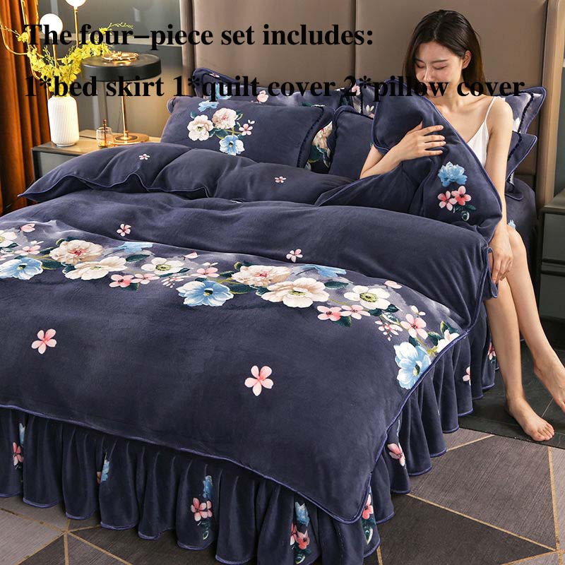 Milk Velvet Four-piece Suit Plus Velvet Thickening Soft Skin-friendly Bedding Double-sided Velvet Bed Skirt Is Resistant To Dirty Winter