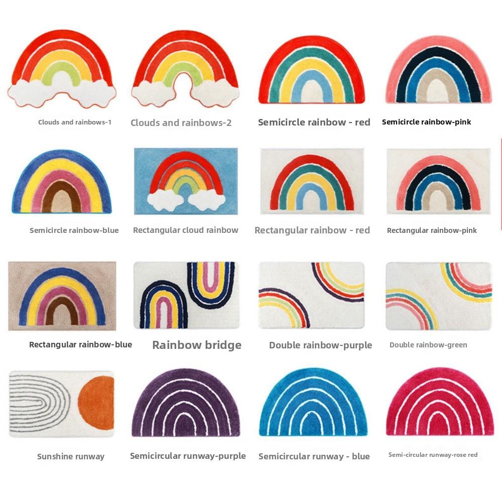 Outside The Door, Semi-round Rainbow Cartoon Floor Mat, Door Mat, Toilet Non-slip Floor Mat, Bathroom, Absorbent Decorative Mat, Carpet, Bathroom