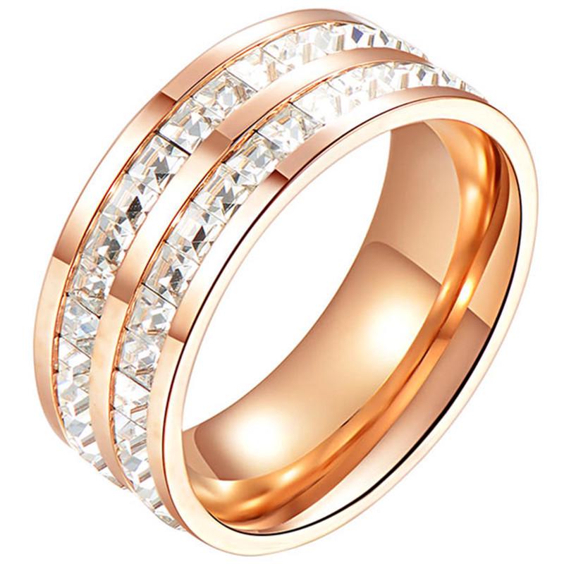 Korean Double Row Rhinestone Gold-Plated Ring - Women's Fashion Index & Tail Accessory