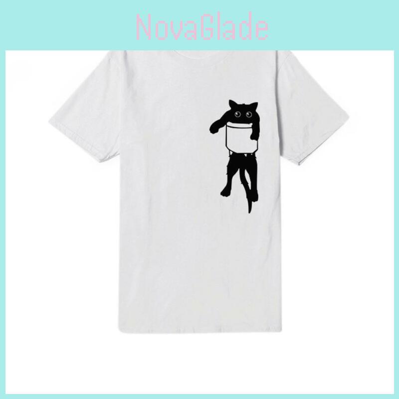 Stylish Women Solid Simple Cat T-shirt Loose Short Sleeve Casual Top Pullover
