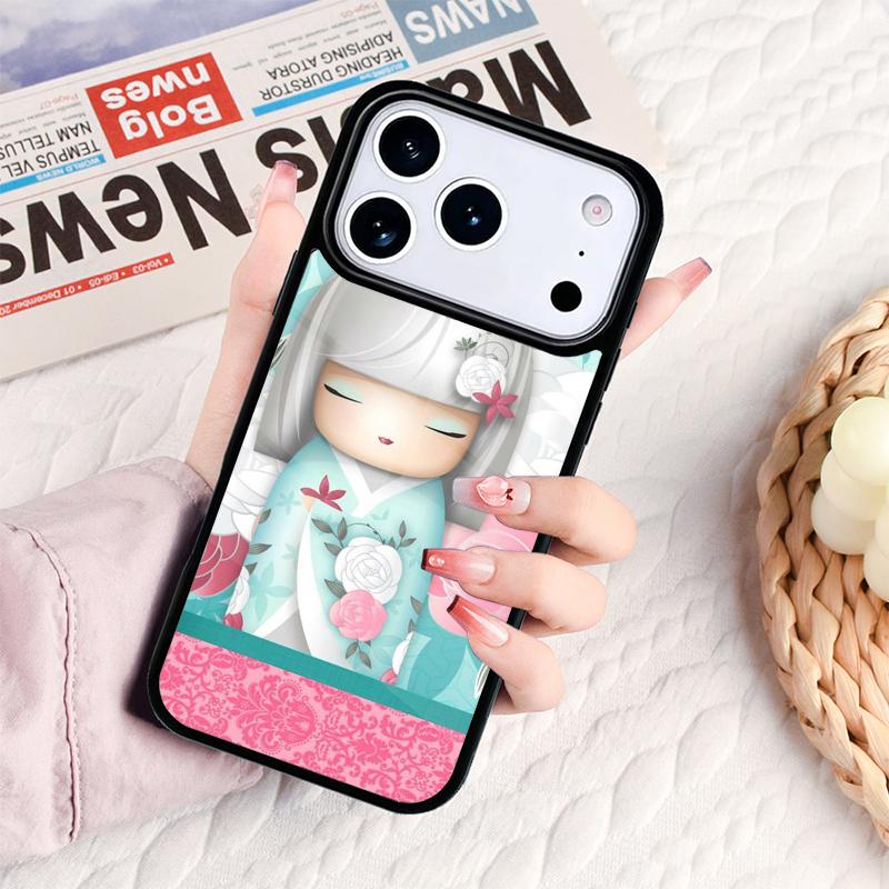 Japanische Geisha Kokeshi Puppe Handyhülle Für IPhone 17 16e 15 14 13 12 11 Pro Max Air Mini Weiche Schutzhülle