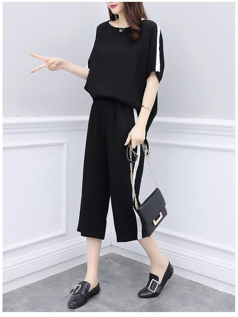 Plus Size Korean Style Women's Summer Two-Piece Set: Loose Casual Wide-Leg Pants Suit