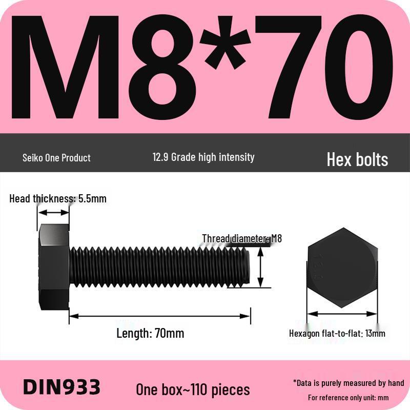 High Strength Class 12.9 Hex Bolt Set: M4-M16 Sizes