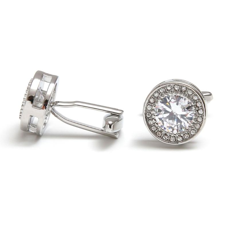 Vintage Styles Round Cufflinks with Cubic Zirconia Stones for Men in Formal and Social Event