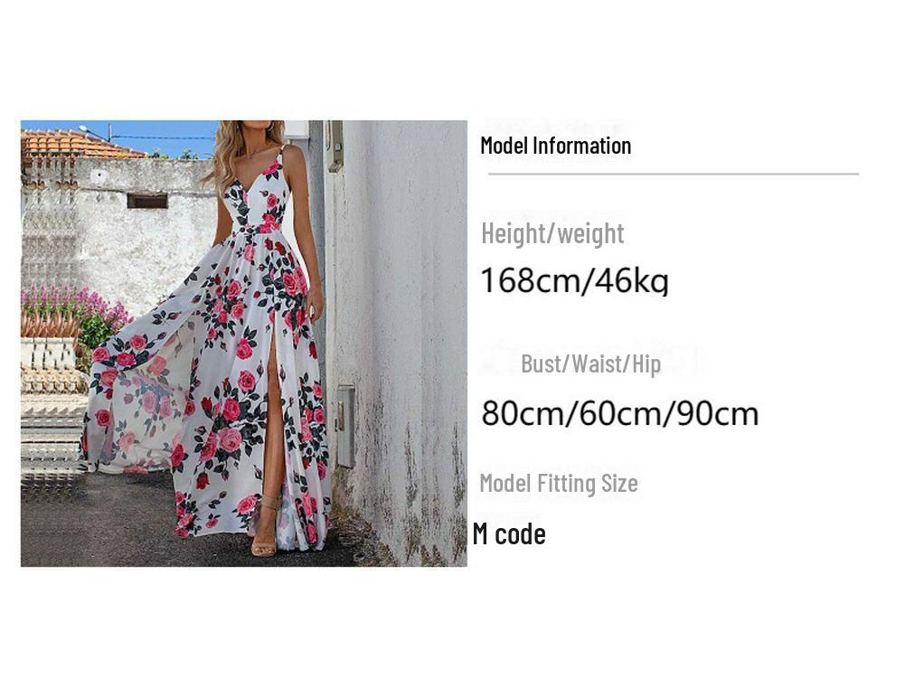 Women's 2024 Summer V-Neck Print Corset Party Dress with Full Skirt