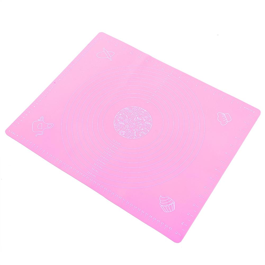 Kitchen Thicken Silicone Rolling Dough Pad Baking Mat with Scales DIY Baking ToolsPink 40x50cm