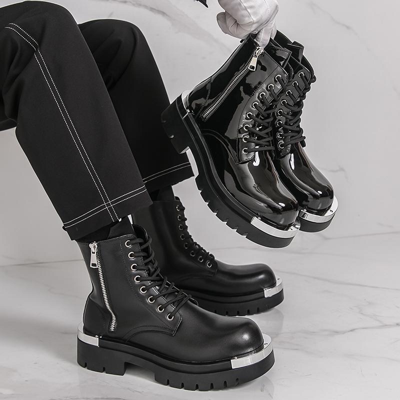 Fashion Winter Men Business Chelsea Boots Black Men Thick-soled Anti-slip Laced Business Fashion Motorcycle Boots Work Boots Sizes 38-46