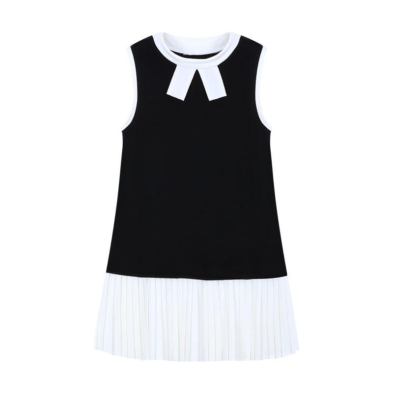 Kumikumi French style High Sense Bow Sleeveless One piece Dress Women clothing Summer Temperament Slim fit Slimming A- line Skirt