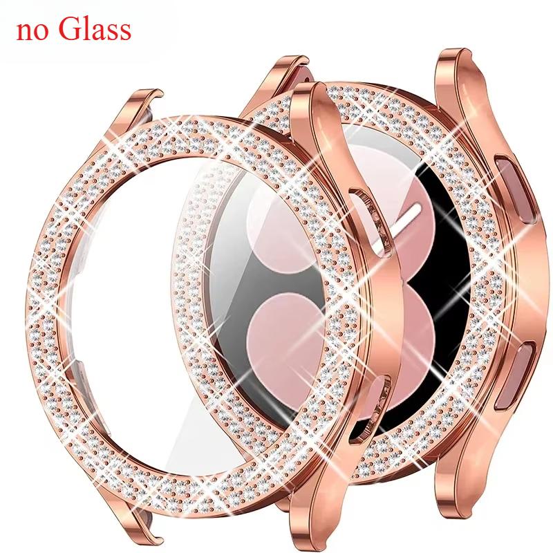 Case for Samsung Galaxy Watch 7 6 5 4 40mm 44mm Protective Case Plastic hard Bumper row diamond encrusted shiny cover no glass