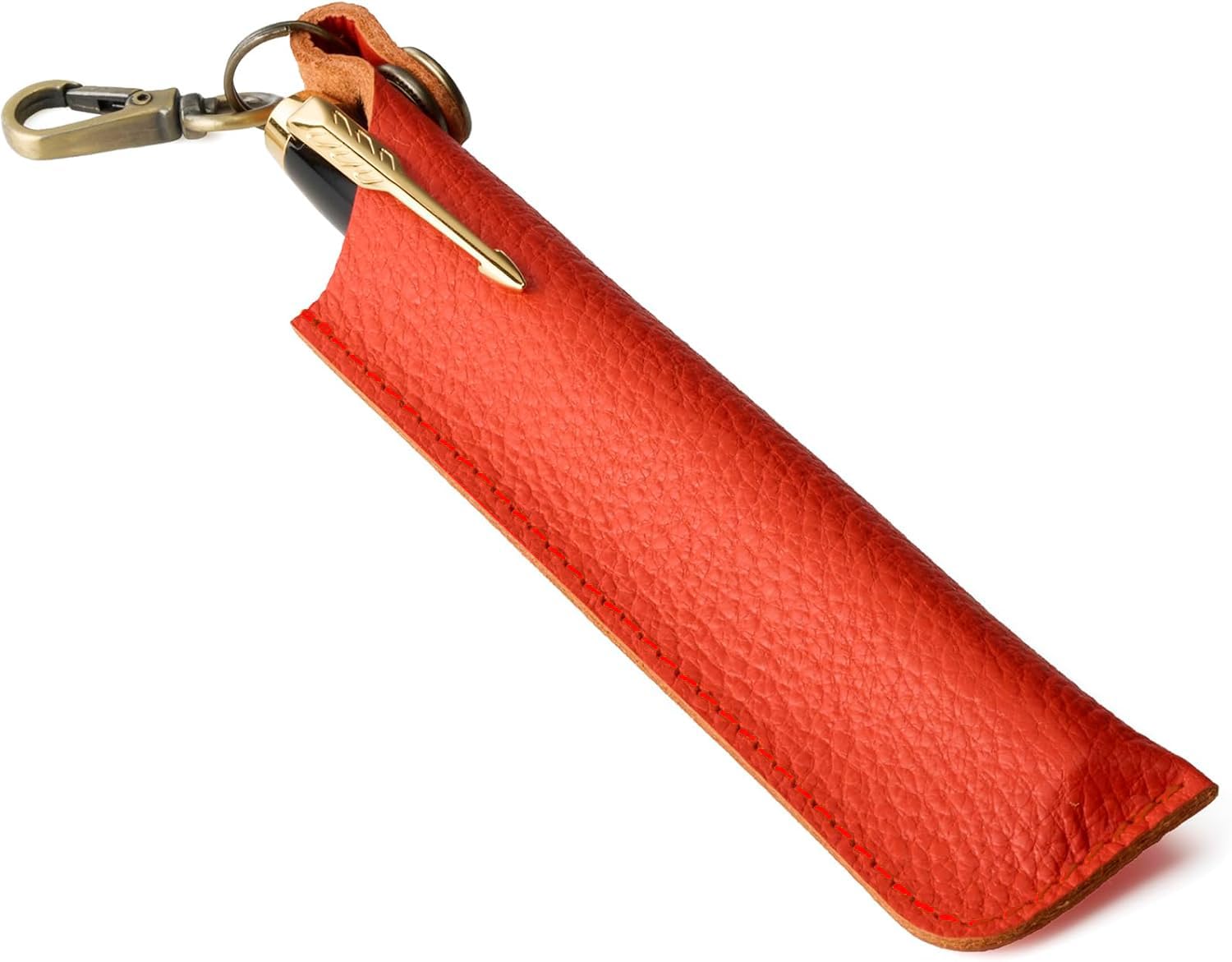 

Кожаный пенал Fioliella из коровьей кожи для хранения одной ручки и с шейным ремешком для ручки/карандаша [Легкий доступ] Ремешок, Держатель, Чехол, (оранжевый) оранжевый
