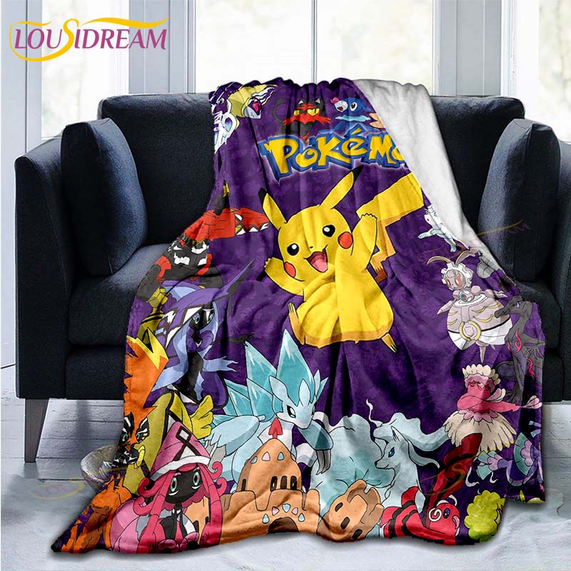 Manta decorativa con estampado de Pokémon, funda de edredón para sofá, ropa de cama de viaje, manta decorativa, manta de franela, colcha, mantas del Grinch