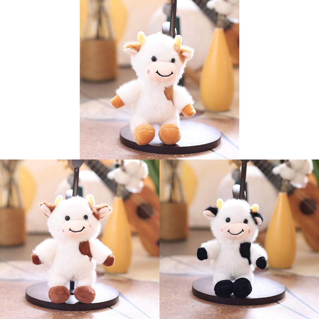 Adorable Miniature Cow Plush Toy With Short Pile Fabric For Bag Decor And Gifts
