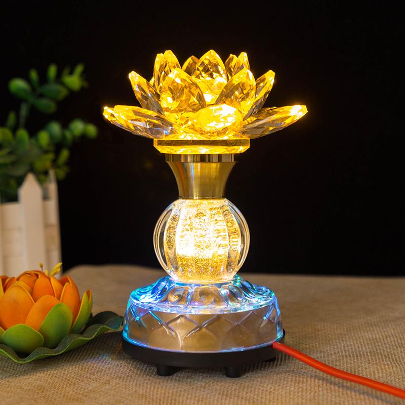 Buddhist Supplies, Temple Eternal Light, LED Colorful Crystal Lotus Lamp, Buddha Light, Meditation, Home Decoration, Plug In