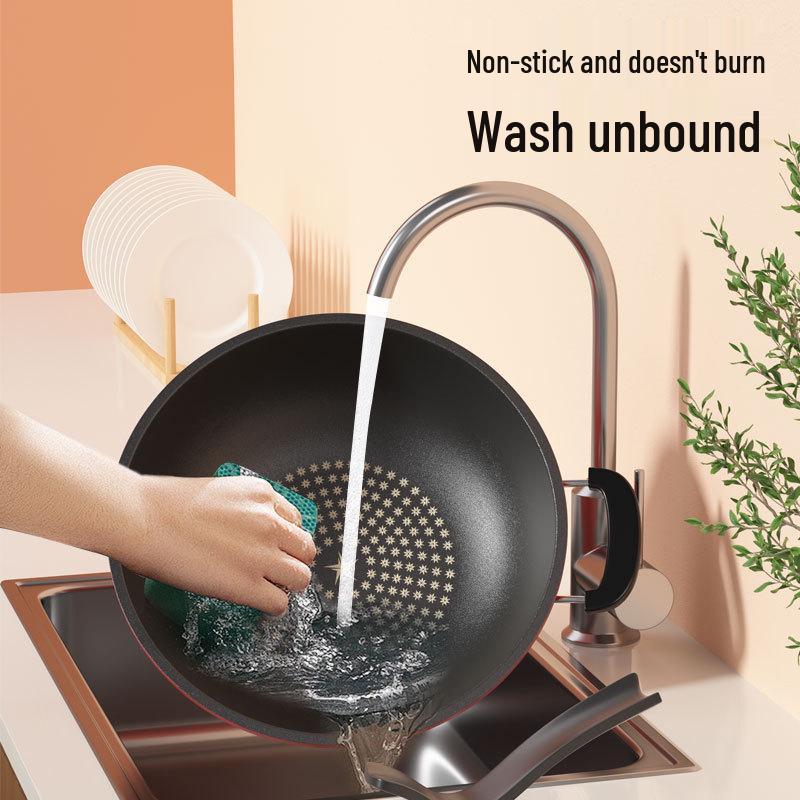 Univerzální nepřilnavý wok s křišťálovým diamantovým povrchem, ploché dno, pánev pro domácí smažení za stálého míchání