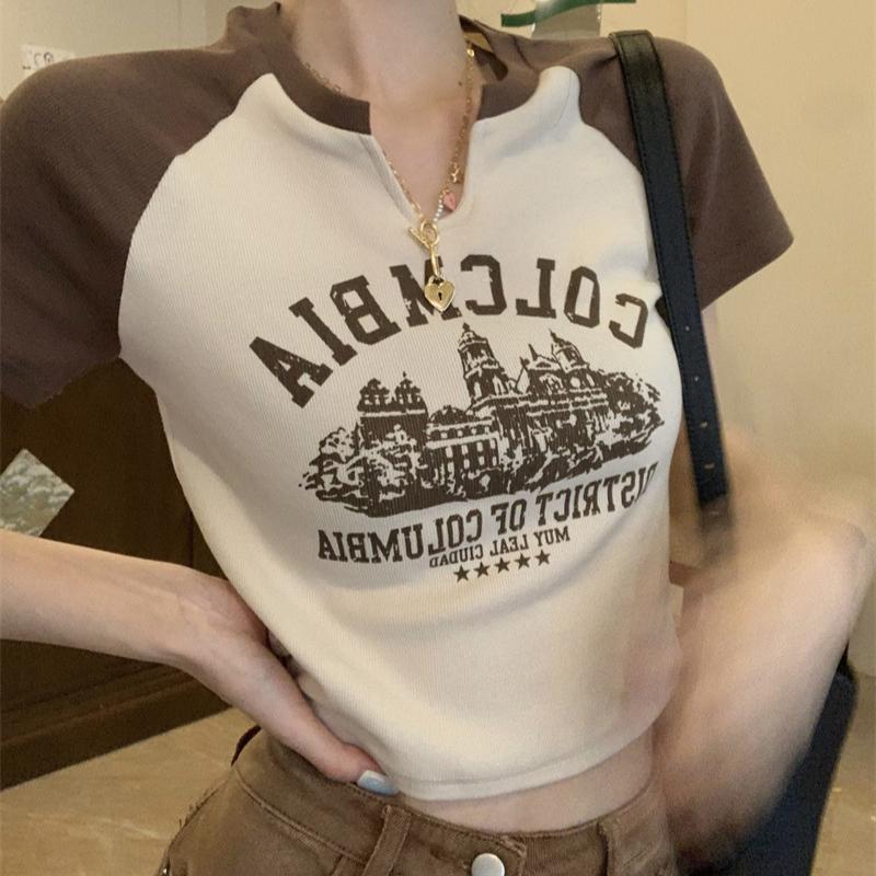 GMXIA Spice Girls V-neck mânecă scurtă tricou femei vară dulce și picant retro design scurt student topuri