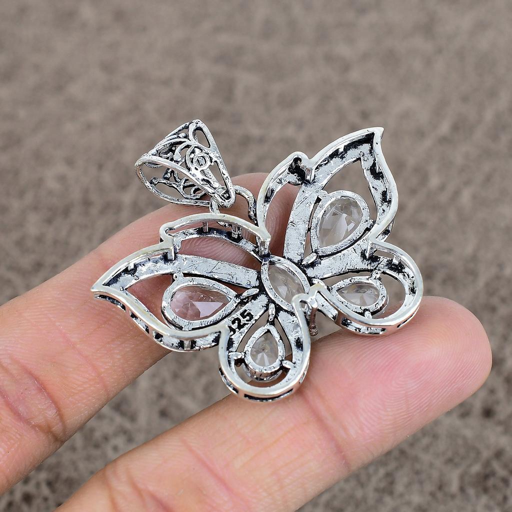 White Topaz Gemstone Handmade 925 Sterling Silver Jewelry Pendant 1.65" KKG-87