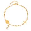 Stainless Steel Rosary Virgin Mary Beaded Bracelets with A-Z Initial Letter Pendant, Gold Plated Religion Jewelry for Women