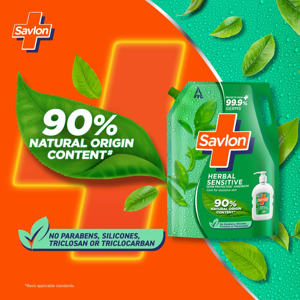 Savlon Herbal Sensitive Germ Protection Liquid Handwash Refill Pouch 1.35L Soft Skin Herbal Care