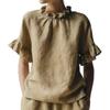 Women Summer New Solid Color Casual Loose Ruffle Short Sleeve Blouse