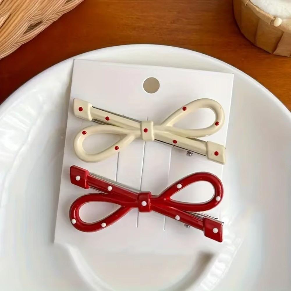 Fashion Red Retro Hair Clip Seamless Headdress Hair Barrettes Polka Dot Bowknot Hairpin for Women Girls