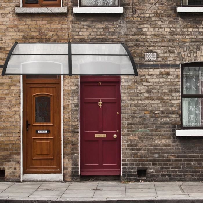 Auvent pour Porte d'Entrée - SPRINGOS - 80x200cm - Polycarbonate - Transparent - Noir