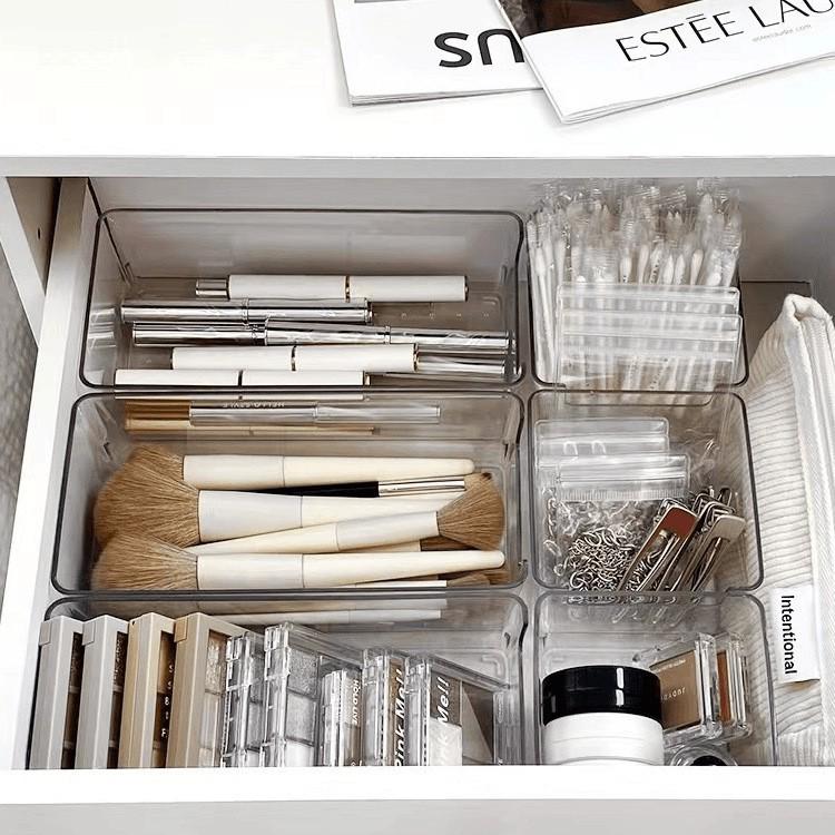 Transparent Desk Organizer with Compartments - Thickened Plastic Drawer for Small Items Storage