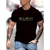 European Sizes Men's  Print T-Shirt - Oversized White Lettering On Black, Casual Short Sleeve Round Neck, Breathable Summer Tee