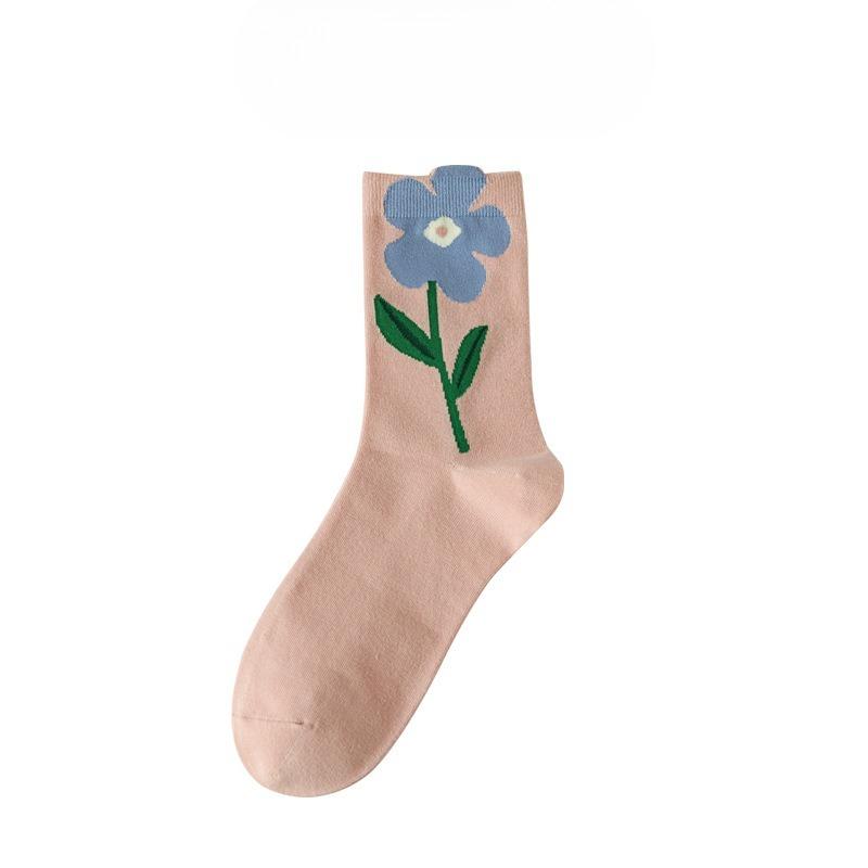 Female Spring and Summer All Match Pure Color Leisure Stereo Floret In The Tube Cotton Socks