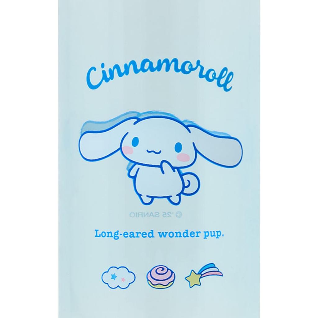 Sanrio Clear Bottle with Cinnamoroll Body and Saturated Polyester Silicone Direct Drinking Cold Water Product 065765 Handle, Design, Lid Resin,