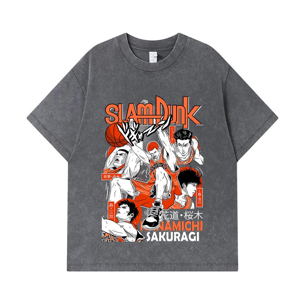275 GSM Washed T-shirts 100% Cotton Slam Dunk V2 Hanamichi Print Unisex Heavy Cotton T Shirt