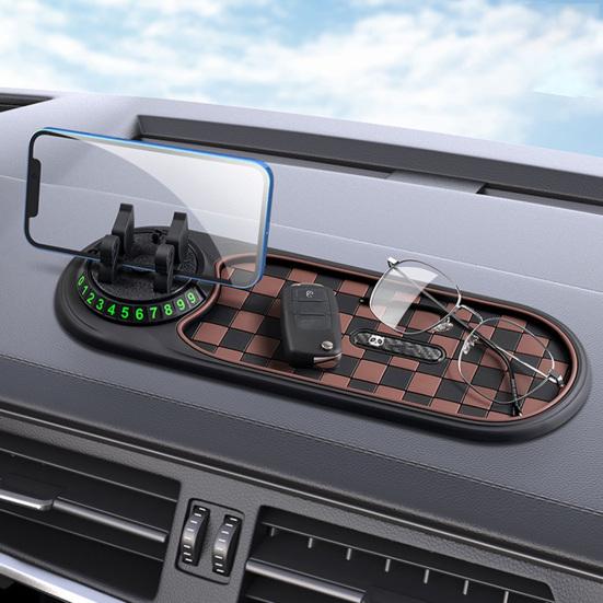 Dashboard Anti Slip Mat with Phone Holder 360-Degree Rotation Dashboard Mount Built-in Parking Number Plate Secure Phone Holder for Driving