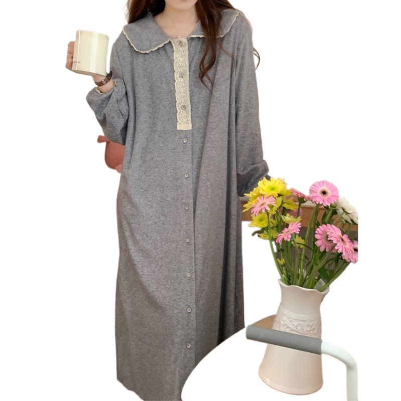 Lace-Trim Maternity Nightdress for Spring & Autumn - Women's Sweet & Loose Pajamas, Plus Size, Wear Inside or Out