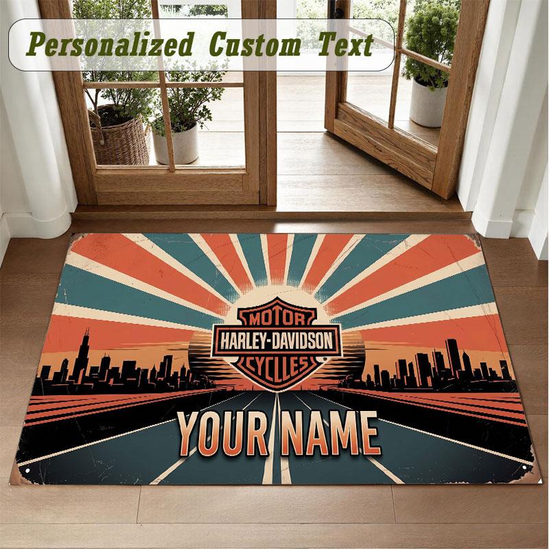 Crystal Velvet Square Rug Custom NameHarley-Davidson Pattern Non Slip Home Floor Decor Rug