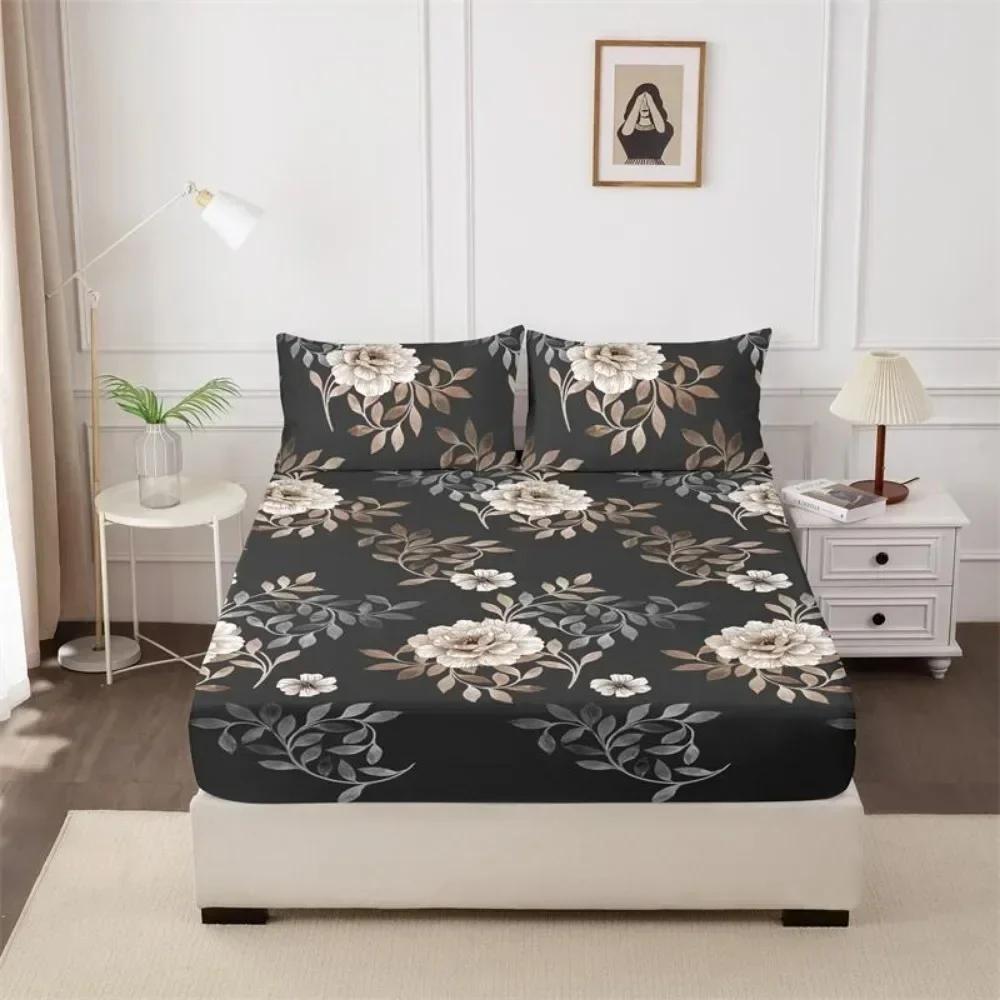1PC Printed Fitsheet Single Double Twin Queen Size Mattress Cover with Elastic Band Bedsheet Soft Comfortable Fitted Sheet