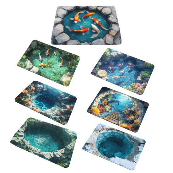 3D Underwater Cave Optical Illusion Rug Blue Ocean Small Area Rug Non-slip Kids Room Floor