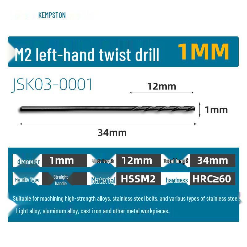 Capson M2 High-Speed Steel Left-Hand Twist Drill Bit for Stainless Steel, Straight Shank, 1-16mm