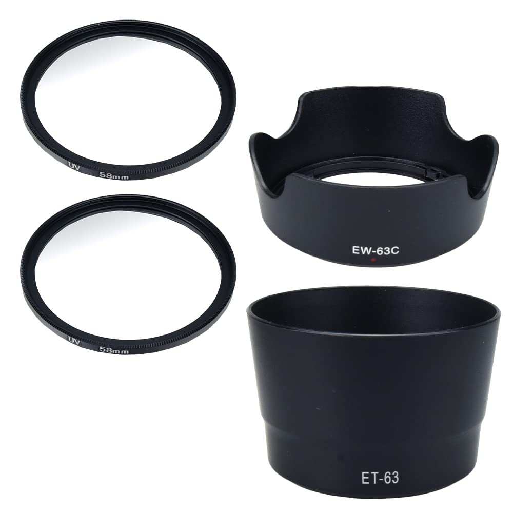 Compatible Lens Hood and Lens Filter Set for Canon and 58mm Double Zoom Lenses EW-63C ET-63 (Black)