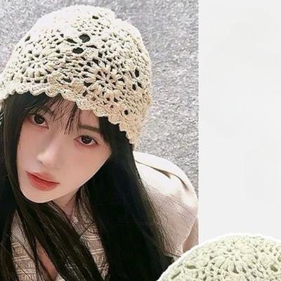 Exquisites Kopftuch, Hut, Damen, Durchbrochen, Frühling und Sommer, Dünnes Design, Künstlerisch, Kleines Gesicht, Gehäkelter Hut, Beanie