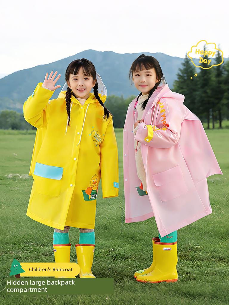 Children's Raincoat for Primary School Students, Boys and Girls, Full-Body Waterproof, New Model for Kindergarten, with Backpack Space