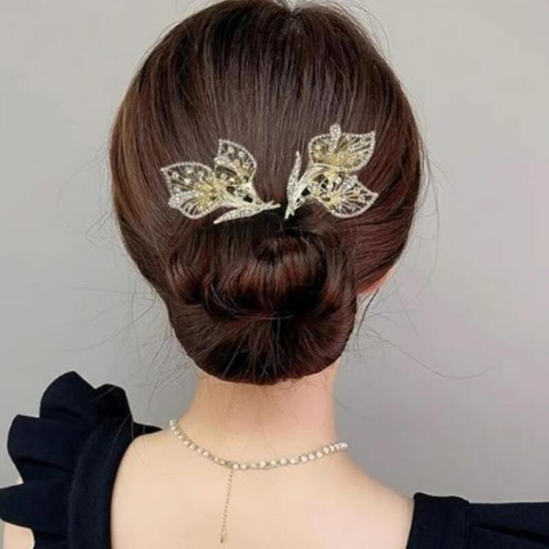 Women s floral motif cubic hairpin updo gold