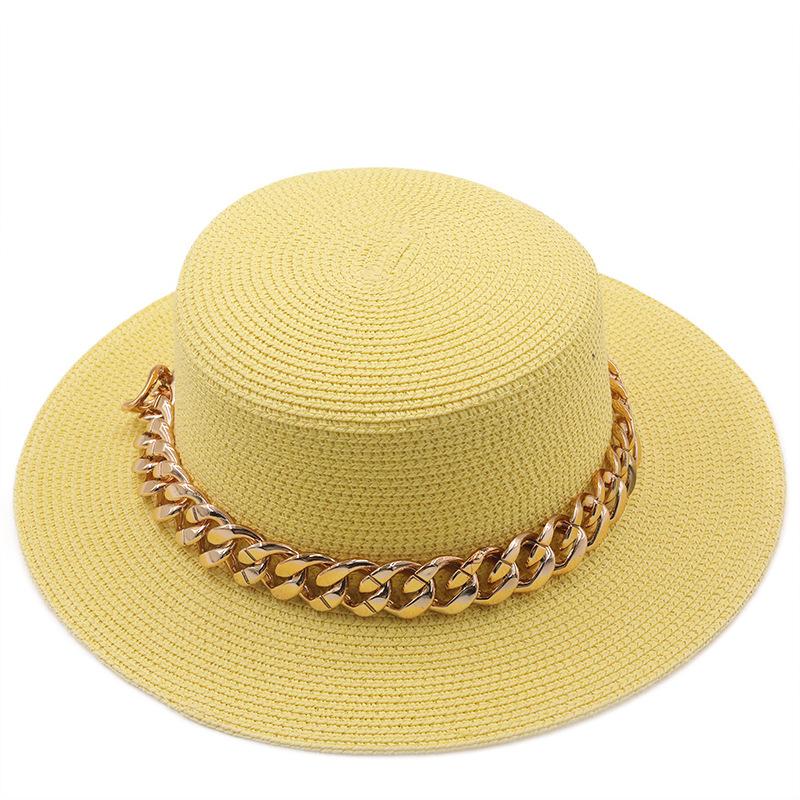 New Flat Top Top Hat Straw Hat Ladies Summer Beach Hat Shade Sunscreen Resort Seaside Hat Flat Brim Jazz Hat