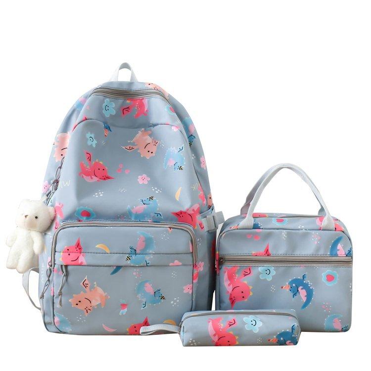 Школьная сумка большой емкости с принтом динозавра, студенческий рюкзак, женский рюкзак с сумкой для обеда, сумка-ручка для мальчиков и девочек темно-серого