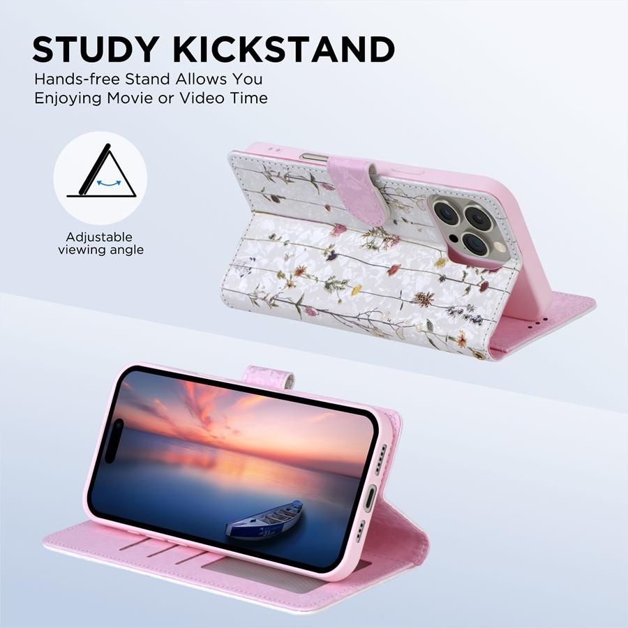 Funda de teléfono de lujo con diseño de flores en relieve para iPhone 16, 15, 14, 13, 12 y 11, Samsung S25, S24, S23, A16, A15, A14, A56 y A55, con tarjetero y bloqueo RFID.