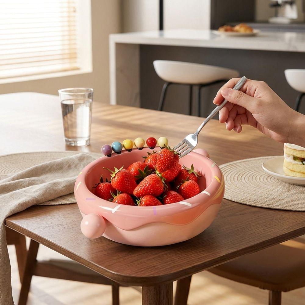 Large Capacity Fruit Bowl with Fork Plastic Snack Storage Tray Fruit Serving Plate Coffee Table