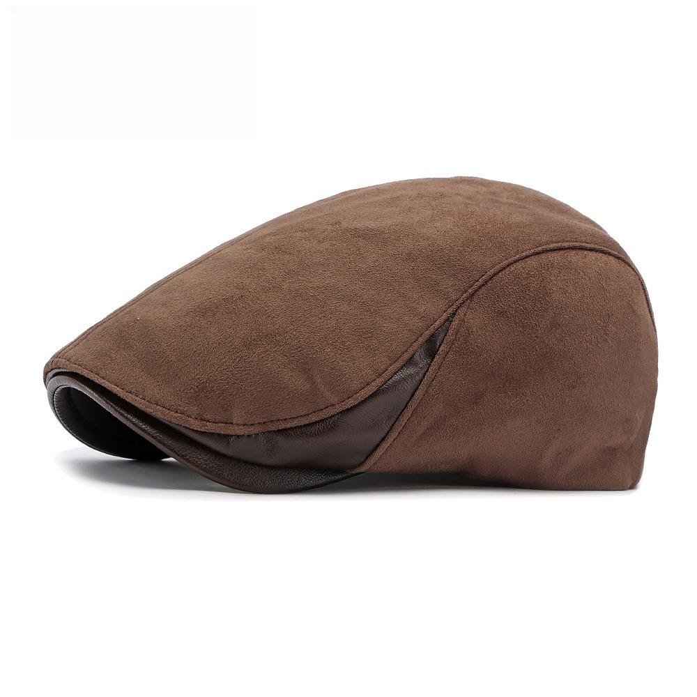 Unisex British Vintage Faux Suede Flat Cap, Leather Trim Duckbill Beret, Casual Painter Newsboy Hat for Men and Women