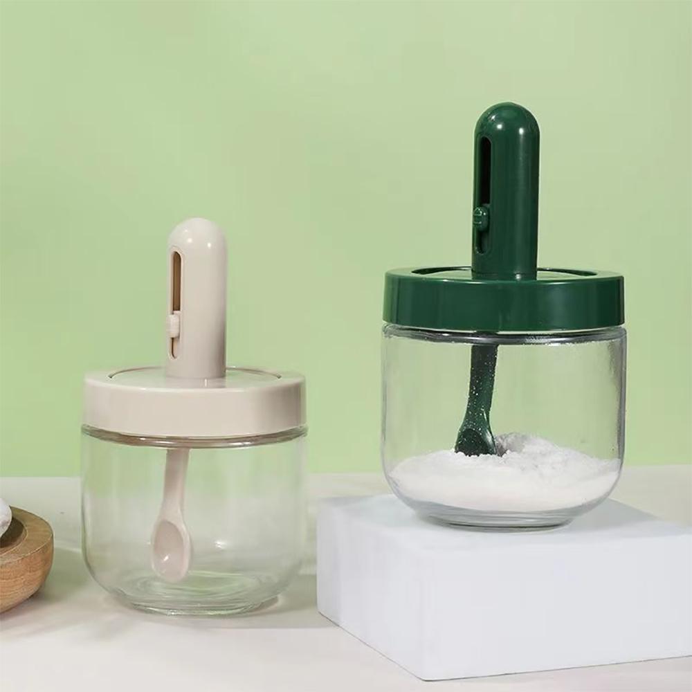 1pcs Glass Seasoning Bottle With Telescopic Spoon Household Kitchen Salt Storage Box Leak Proof and Moisture-proof