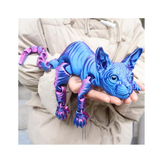 Kloubová bezsrstá kočka 3D tištěná figurka kočky Sphynx Flexibilní kočka Úleva od stresu Stolní mazlíček Fidget hračka Domácí kancelářská dekorace pro milovníka a sběratele koček