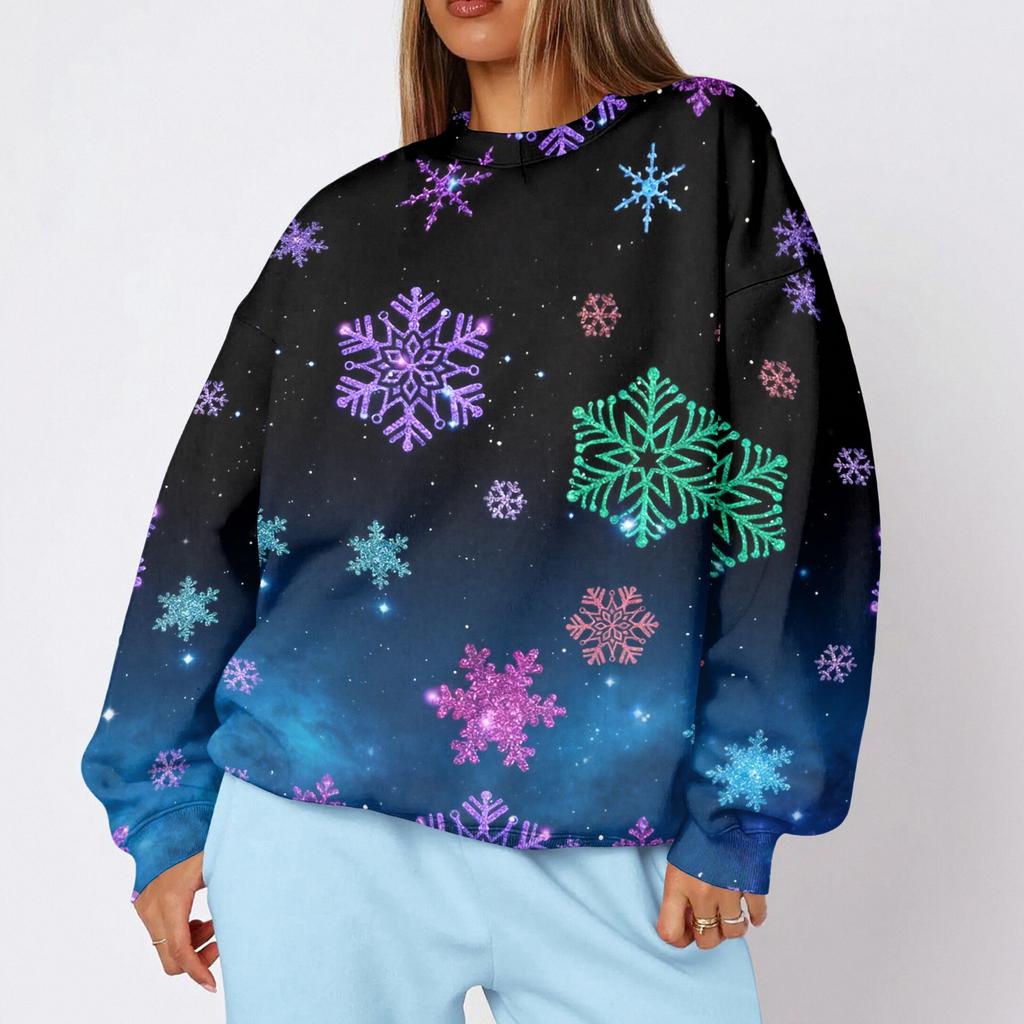 Women's Trendy Christmas Print Crewneck Sweatshirt Lightweight Casual Pullover Top