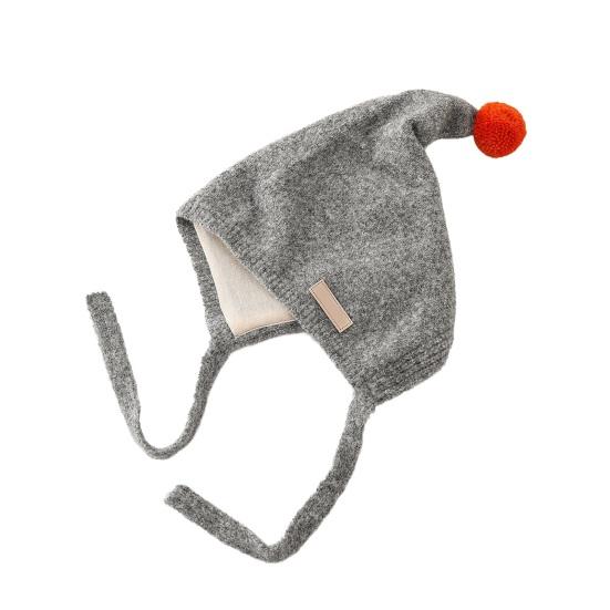 

Kids Hat Plush Ball Decor Lace-up Warm Elastic Winter Hat Comfortable Loose Fit Cold Weather Baby Hat серый
